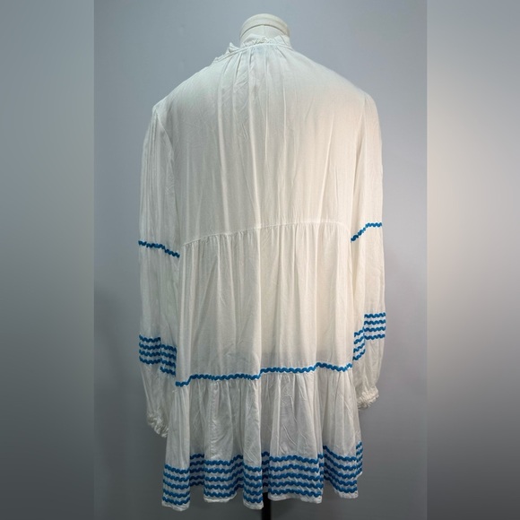 Blue Island White & Blue Rickrack Boho Beach Coverup Dress Size Small - Picture 4 of 16
